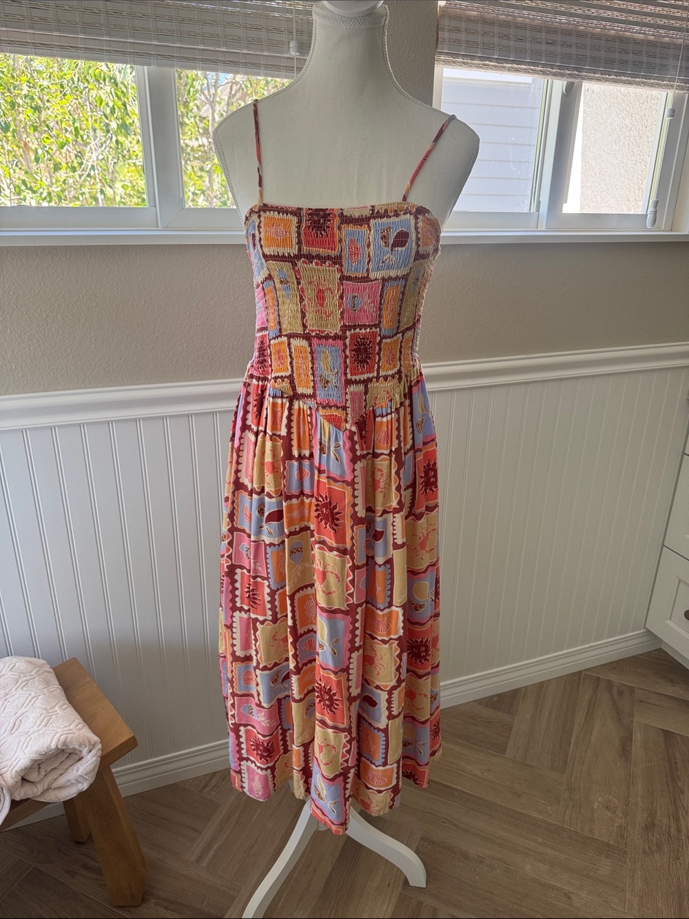 Patrons of Peace Multicolor Patchwork Midi Dress - Pink, Yellow, Blue
